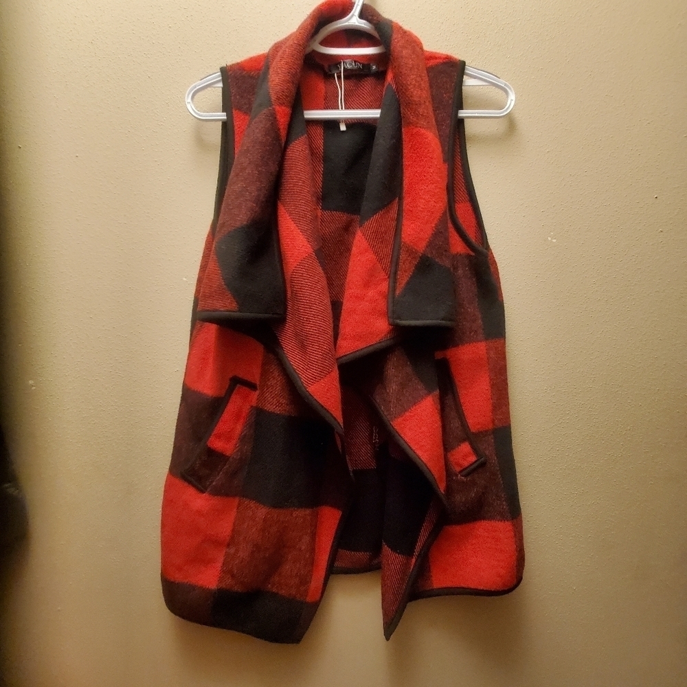 Womens red sleeveless cardigan jacket with pockets vest - Picture 7 of 8